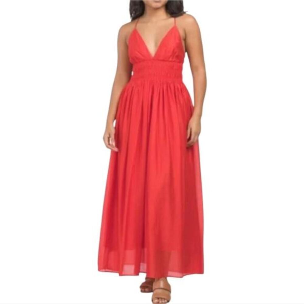 Anthropologie x Moon River shirred V-Neck Maxi red‎ dress Size Small New